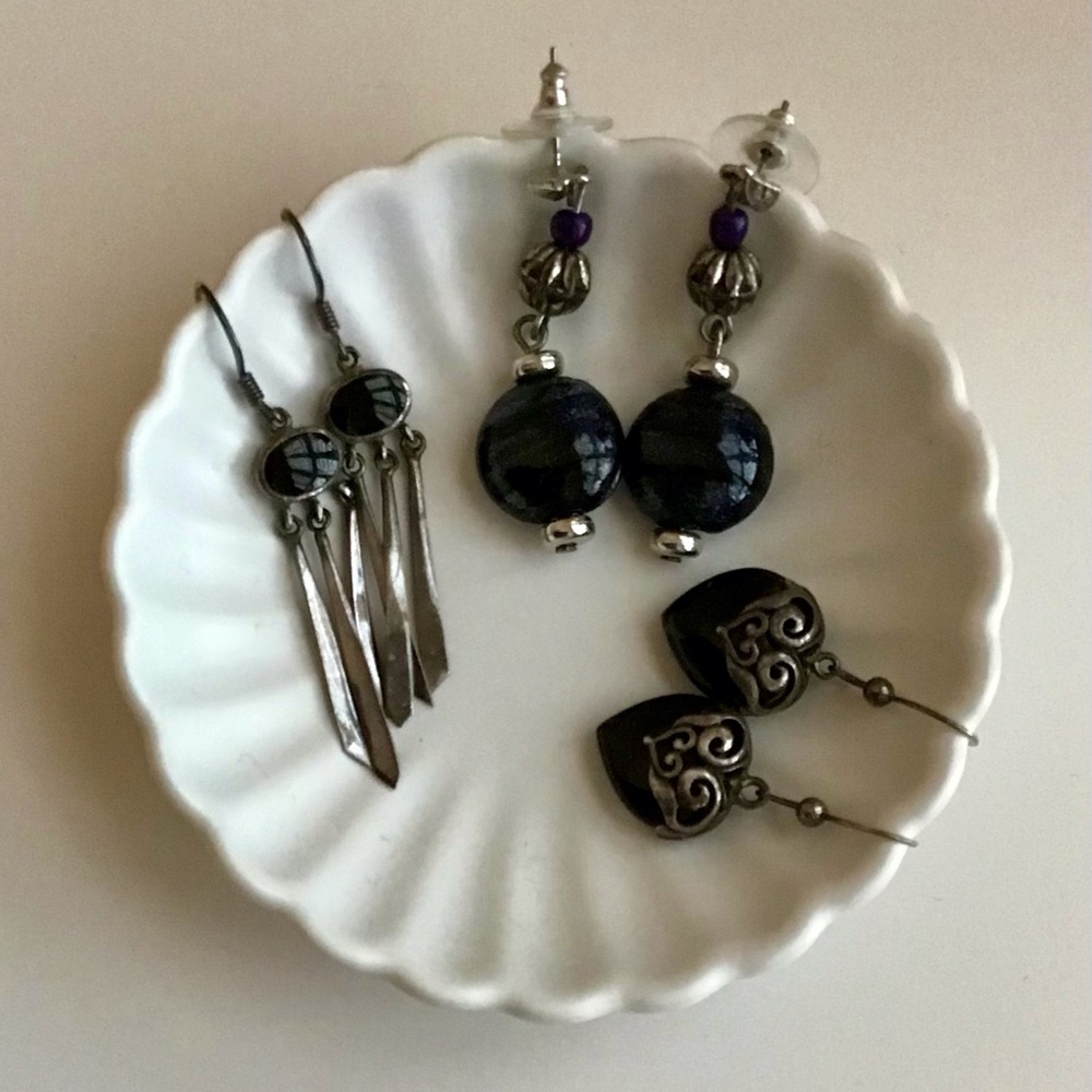 Elegant Silver and Black Earrings Set